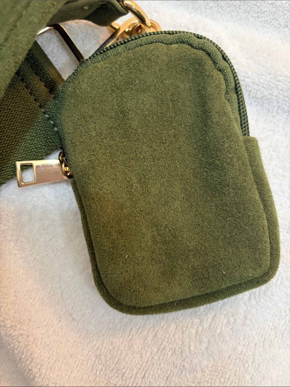Olive Green Suede Cross Body Bag with Detachable Pouch - Picture 5 of 5